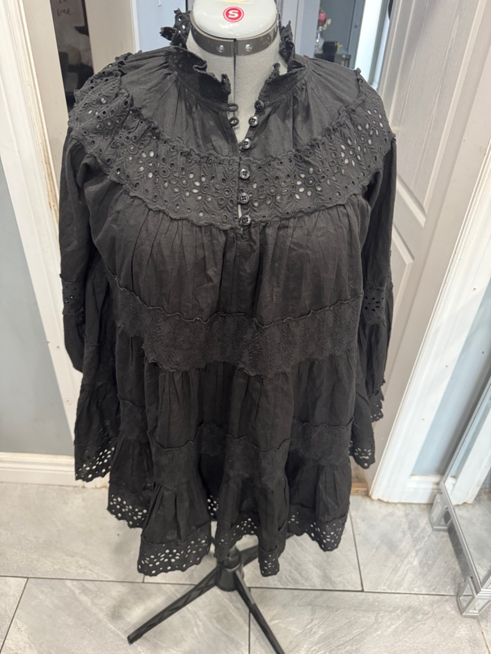 Maeve Bohemian Eyelet Tunic dress - Black in XS
